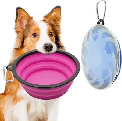 Produktbild von Pack 2 große Hundeschalen, faltbare 1000 ml / 35 -Unzen -Reise tragbare Wasserfutterschale Schließung, Haustier -Katze -Reisen, Wandern (blau + lila)