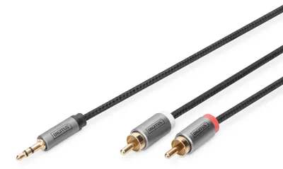 Produktbild von Digitus Audio Adapterkabel, 3.5mm Klinke auf Cinch, 2 x RCA, Männlich, 2 x RCA, Männlich, 1 m, Schwarz