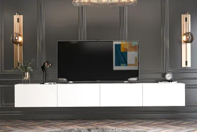 Produktbild von Brandloop TV-Lowboard Milano aus melaminbeschichteter Spanplatte, 240 x 30 cm, wandhängend oder mit Füßen, Weiß