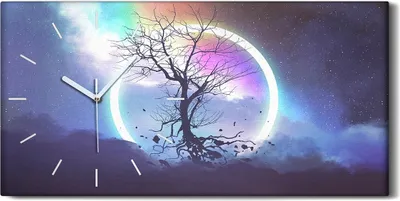 Produktbild von Dekor Leinwand Uhr Wandbilder Kunstdruck 60x30 Baum ohne Blätter Mond Landschaft - weiße Hände