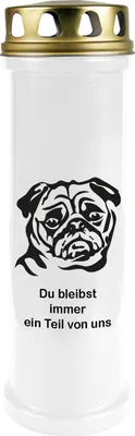 Produktbild von Grabkerze Weiß, Brenndauer: 100 Stunden ( 4 Tage ), Motiv: Mops