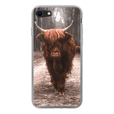 Produktbild von MuchoWow® Handyhülle Schutzhülle Hülle für iPhone SE 2020 Schottischer Hochländer - Wald - Kuh - Tiere - Natur Silikon Softcase Handy Hülle - Kartenbesitzer