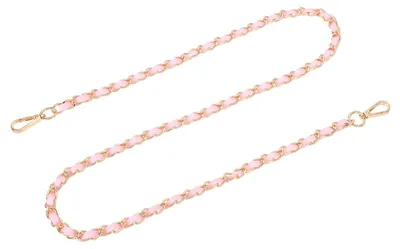 Produktbild von Taschenkette mit Lederriemen - Flacher Schultergurt mit Metallschnallen - Ersatzgurt für Umhängetaschen - 120 cm - Rosa und Gold