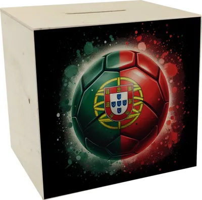 Produktbild von Fußball Portugal Flagge Spardose aus Holz