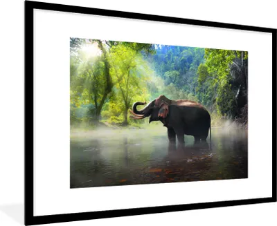 Produktbild von MuchoWow® MuchoWow® Gerahmtes Poster Elefant - Wasser - Natur 90x60 cm - Poster mit zchwarzem Bilderrahmen - Wanddekoration - Fotos