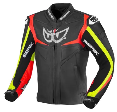 Zdjęcie produktu dla Skórzana kurtka motocyklowa Berik Wild Chase, czarny/biały/czerwony/żółty, 54