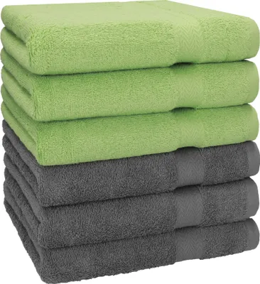 Produktbild von Betz Premium Handtuch Set 6-teilig – 6× Handtücher 50×100 cm, 100% Baumwolle 470 g/m², weich & saugstark, ® Farbe apfelgrün/anthrazit