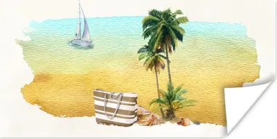 Produktbild von MuchoWow® Poster Strand - Boot - Tasche - Palme 40x20 cm - Poster für die Wand - Poster Schlafzimmer