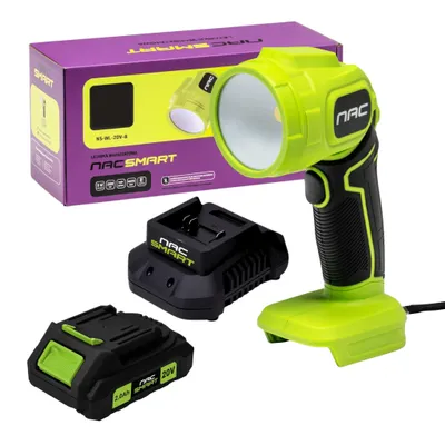 Produktbild von NAC SMART Akku Werkstattlampe mit schwenkbarem Kopf NSWL20VB | 20V 2Ah Akku und Schnellladegerät Set LED Arbeitsleuchte 3W 200lm | Mobile Handleuchte