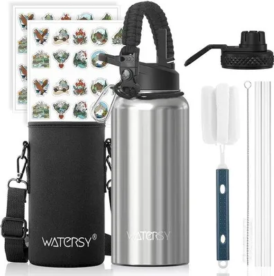 Zdjęcie produktu dla Izolowany metalowy kubek 32 oz. Butelka termiczna z izolacją próżniową i 2 pokrywkami. Szczelna butelka na wodę 946 ml. Butelka sportowa z podwójnymi ściankami, idealna do uprawiania sportu, szkoły i na siłownię