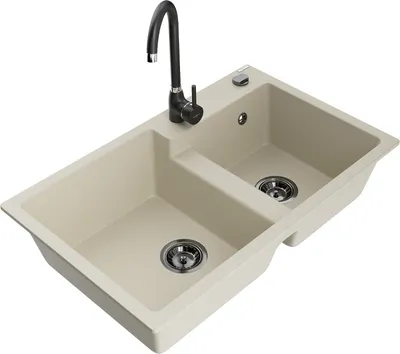 Produktbild von Mexen Tomas 2-Becken-Granitspüle mit Mischbatterie Telma, Beige - 6516-69-670200-70