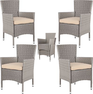 CASARIA® Gartenstühle 4er Set Polyrattan Stapelbar mit Auflagen 160kg Belastbarkeit Wetterfest Outdoor Garten Terrasse Balkon Stapelstuhl Stuhl Sessel, Farbe:creme