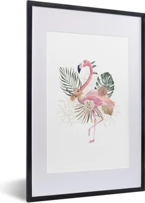Produktbild von MuchoWow® MuchoWow® Gerahmtes Poster Pflanzen - Flamingo - Blumen 40x60 cm - Poster mit zchwarzem Bilderrahmen - Poster in Rahmen
