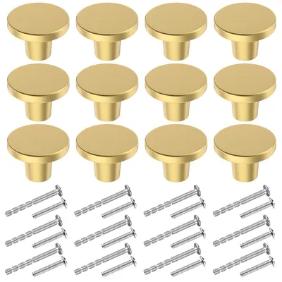Image de 12 boutons ronds pour armoires, boutons de tiroirs en laiton doré, ferrures de porte pour cuisines, boutons d'armoire avec vis pour armoires et penderies, 20 x 25 mm