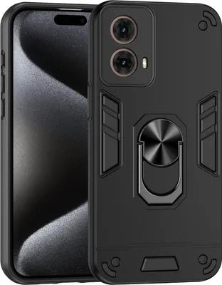 Image de Coque de protection en plastique pour Motorola Moto G85 Armor Magnet avec anneau métallique, couleur noire