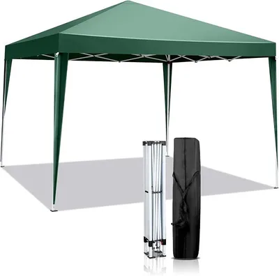 Produktbild von Faltpavillon 3x3m Pop-up, Pavillon mit Stahlrahmen, Wasserdicht & UV 50+ Schutz, Höhenverstellbar, Stabil, Gartenzelt Partyzelt für Garten, Party und Camping, Grün