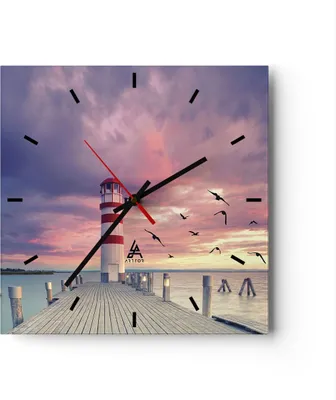 Produktbild von Wanduhr - Quadrat - Glasuhr - Laterne Meer Küste - 30x30cm - Schleichendes Uhrwerk - Lautlos - zum Aufhängen bereit - Dekoration Modern - Wanddekoration aus Glas - C3AC30x30-4978