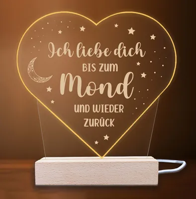 Produktbild von INDIGOS UG - LED Nachttischlampe - Herz - Spruch 11 -  Valentinstag - Herz mit Spruch - Nachtlicht - 3D-LED-Lampe - Weihnachten, Geburtstag - Geschenk für Freund, Freundin, Familie - Liebe