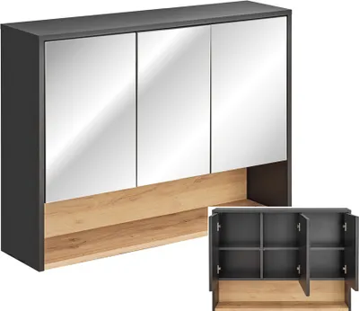 Produktbild von Spiegelschrank 100 cm BOLOGNA-56 in anthrazit mit Artisan Eiche Nb., B/H/T: ca. 100/75/25 cm