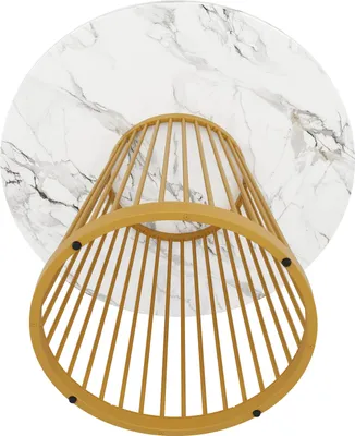 Produktbild von okwish Esstisch Runder Beistelltisch aus MDF,Tischbeine aus Metall,Küchentisch mit goldene Beine,MDF marmorierte Tischplatte,Gold+weiß