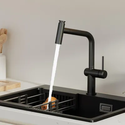 Produktbild von Wasserhahn Küchenarmatur, 360° Drehbar Spültischarmatur, Cecipa Ausziehbare Küchenarmatur 304 Edelstahl, Ausziehbarer Wasserhahn, Schwarz