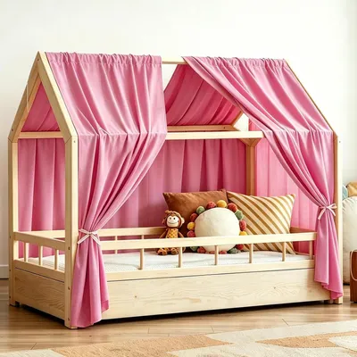 Produktbild von Himmel für Hausbett, 2 Stück Betthimmel aus Musselin, Stoffhimmel für Kinderzimmer