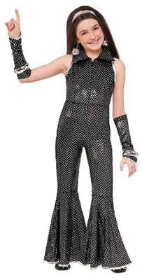 Produktbild von Disco Girl Hippie Kostüm für Mädchen - Schwarz Größe: 140