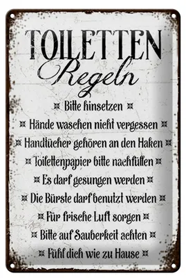 Produktbild von Blechschild Spruch 20x30cm Toiletten Regel bitte hinsetzen