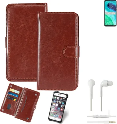 Produktbild von K-S-Trade 360° Hülle kompatibel mit Motorola Moto G8 inkl. Headphones braun Kunstleder Case BookCase WalletCase Kunstlederederhülle Handyhülle,