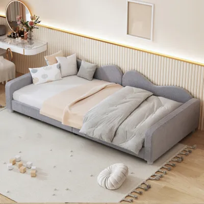 Produktbild von Kinderbett Polsterbett 90*200cm, Schlafsofa Bettgestell Multifunktionales weiches Bett mit Rückenlehne und Armlehnen Jugendbett Gästebett