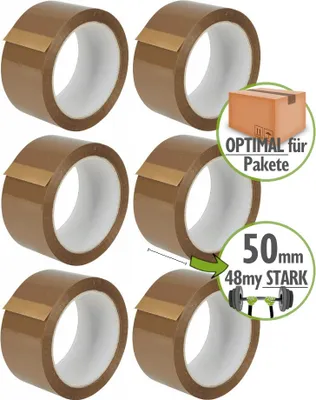 Produktbild von 6x Klebeband braun Packband Paketband Stärke 48my, 50mm x 66m Kartonkleber LEISE