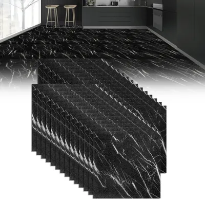 Obrázok produktu pre XMTECH PVC štvorcová podlahová krytina Samolepiace vinylové podlahy, podlahové samolepky pre domácich majstrov, 30 x 30 cm, hrúbka: 1,5 mm, 54 kusov - 5,02 m², mramorový vzhľad čierna