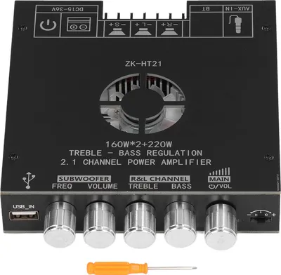 Obrázek produktu pro Deska zesilovače pro subwoofer, 2.1 kanál, 500 mV, regulace hlasitosti, vysoká bezpečnost, ZK HT21 Power