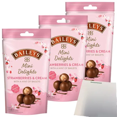 Produktbild von Baileys Schokolade Mini Delights Strawberries & Cream 3er Pack (3x102g Packung) + usy Block