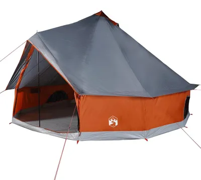 Image de vidaXL Tipi tente familiale 8 personnes Gris et orange Étanche