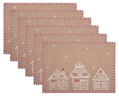 Zdjęcie produktu dla Clayre & Eef zestaw 6 podkładek 48x33 cm brązowy bawełniany domek z piernika