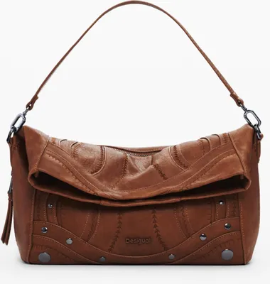 Produktbild von Modische braune Damenhandtasche mit Stickerei und abnehmbarem Riemen