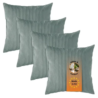 Productafbeelding van Set van 4 Kord-bankkussens, 40 x 40 cm, sierkussens, hoofdkussens, turkoois, sleepling