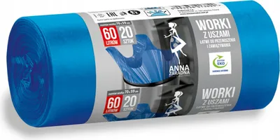 Zdjęcie produktu dla Anna Zaradna Worki na śmieci z uszami ldpe 60L 20szt. niebieskie