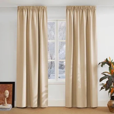 Image de Rideaux pour salon, rideaux coulissants, dimensions 300 cm de hauteur x 140 cm de largeur, lot de 2, couleur beige
