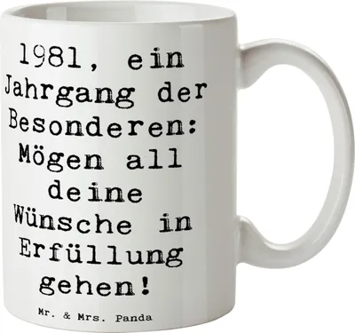 Produktbild von Mr. & Mrs. Panda Tasse Spruch 1981 Geburtstag - Weiß - Geschenk, mit, Geburtstagsgeschenk personalisiert, Keramiktasse, Alter, Geburtstagswünsche, Becher, Kaffeetasse