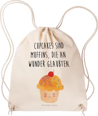 Produktbild von Mr. & Mrs. Panda Turnbeutel Cupcake - Transparent - Geschenk, Muffin, Motivation Sprüche, Beutel Rucksack, wander, Cupcakes, Baumwolltasche, Küche Deko, Wunder, Koch, gym