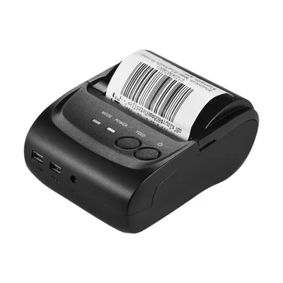 Zdjęcie produktu dla Drukarka termiczna Mini 58 mm w skali 1:8, bezprzewodowa, z interfejsem USB – do drukowania paragonów, faktur, biletów, dokumentów POS oraz etykiet; kompatybilna z systemami iOS, Android i Windows