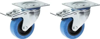 Obrázek produktu pro 80mm 3" kolečka s modrým gumovým kolečkem a brzdou, silná nosnost 280 kg, sada 2 kusů