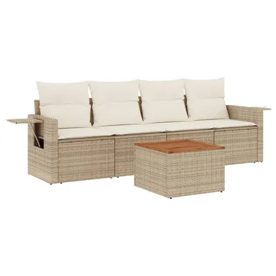 Immagine prodotto di set di divani da giardino 5 pezzi con cuscini Beige poly rattan
