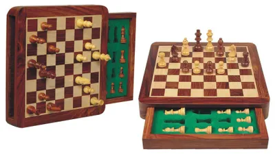 Zdjęcie produktu dla HOT Games Zestaw szachowy z magnesami, drewno akacjowe, z szufladką, 19,5 x 19,5 cm