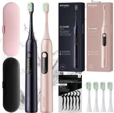 Obrázok produktu pre Elektrická zubná kefka SpinelCare SmileOn PRO Black + Pink + 4 biele koncovky + 2 puzdrá