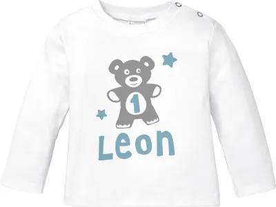 Produktbild von personalisiertes Baby Langarm-Shirt mit Namen Teddy-Bär Zahl 1 | 2 Geburtstagsshirt Junge/Mädchen SpecialMe® Jungen 1 Jahr weiß 68/74 (4-9 Monate)