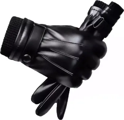 Produktbild von ASKSA Herren Winter Leder Handschuhe Dicke Warm Fleecefutter Kunstleder Winterhandschuhe, Schwarz