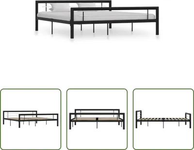 Immagine prodotto di The Living Store Struttura letto in metallo bianco e nero 180×200 cm